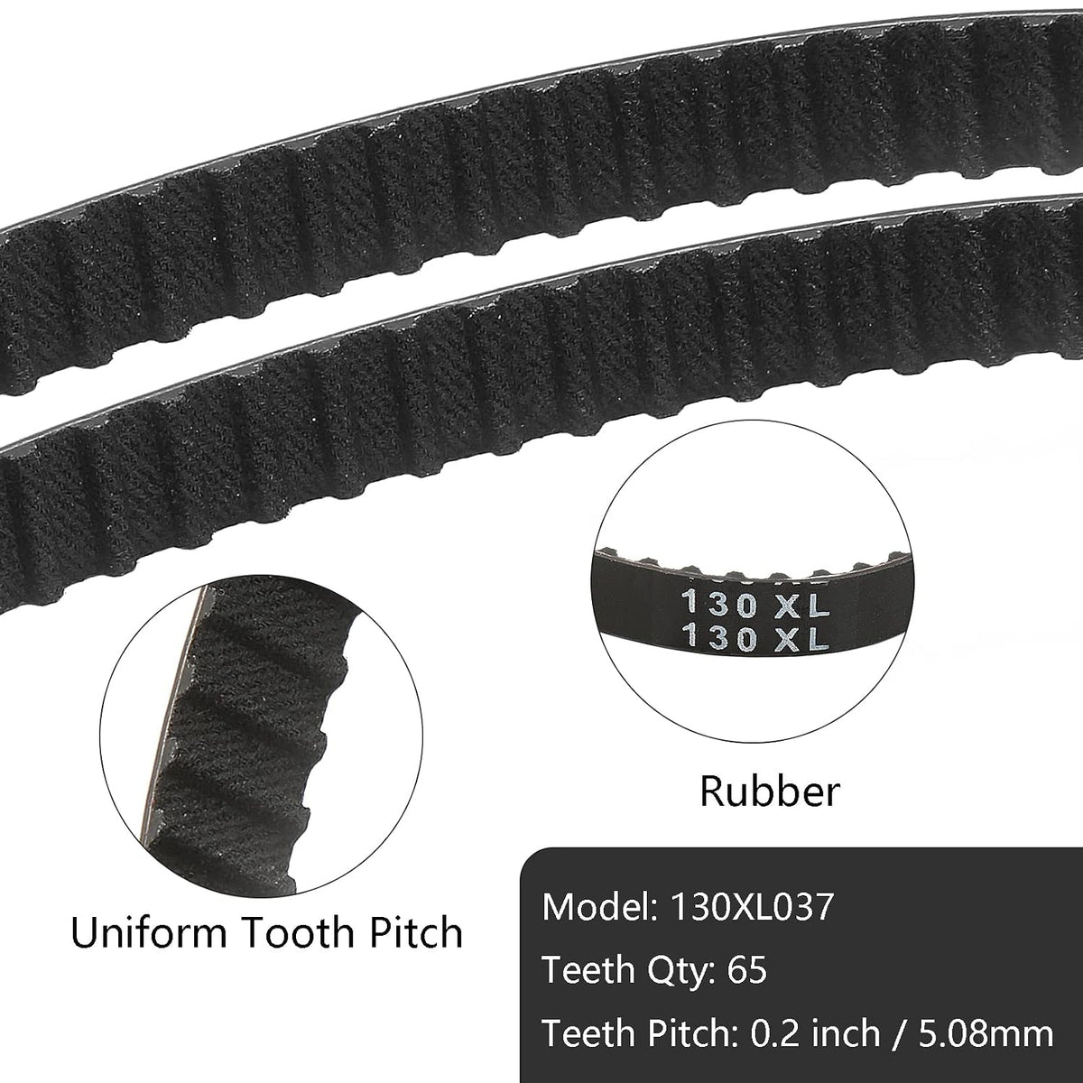 2Pcs 130XL Timing Belt, 65 Teeth, 10mm Width, Neoprene