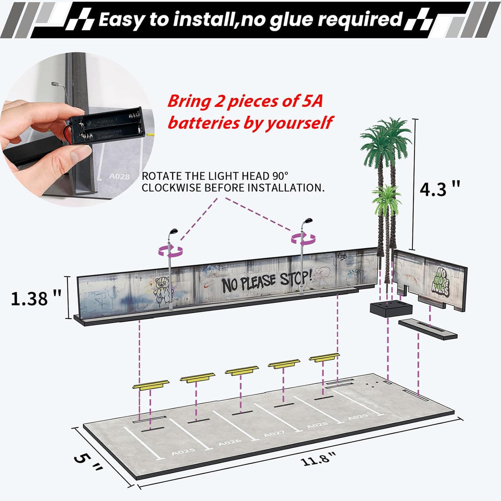 1/64 Diorama Display Case with LED Light,Graffiti Show Case for Hotwheels | Toy Car Display Organizer,Premium Scene