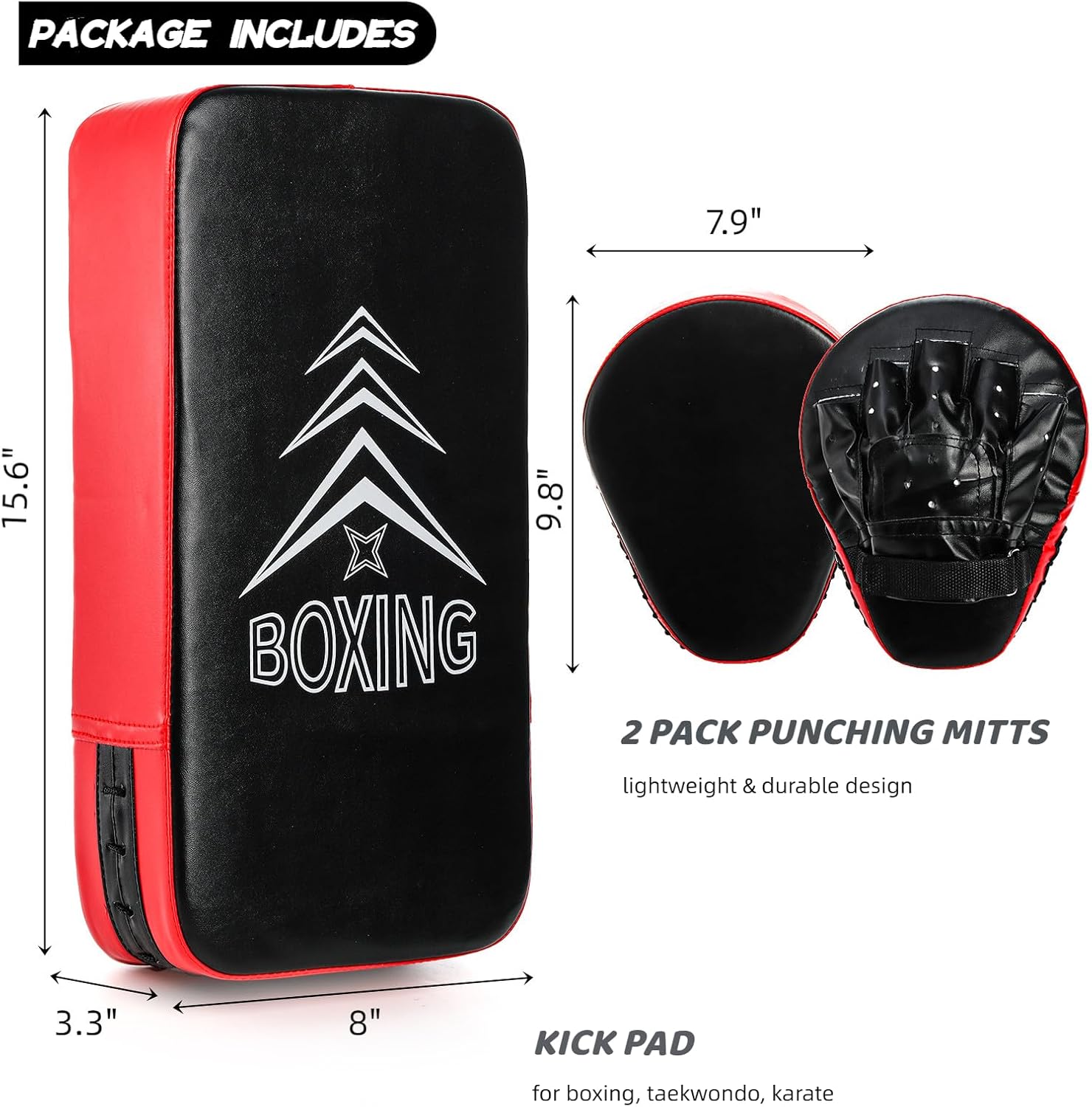 2-in-1 Punching Mitts and Kick Pack Set, Curved Focus Mitts and Taekwondo Kick Pad, Adjustable Strike Shield Arm Pad