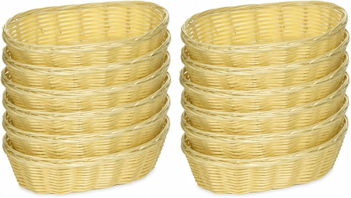 44218 Commercial-Grade Plastic Food Serving Baskets, 9 x 4.25 x 2 Inch Oblong Hand Woven Polypropylene Baskets with