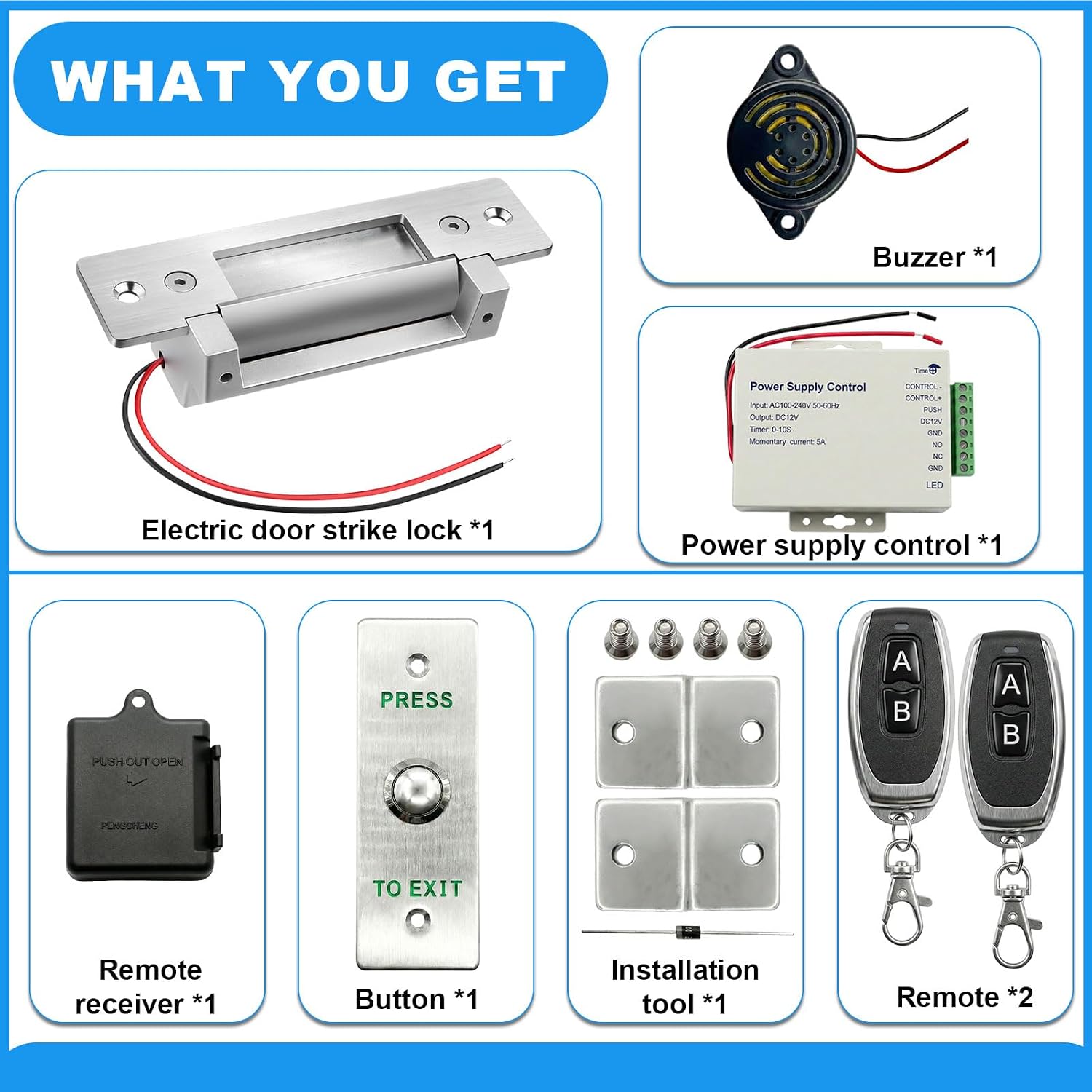 Upgraded Electric Strike Door Lock Kit with Wireless Remote, Button & Buzzer, Fail-Secure/Fail-Safe Adjustable Access