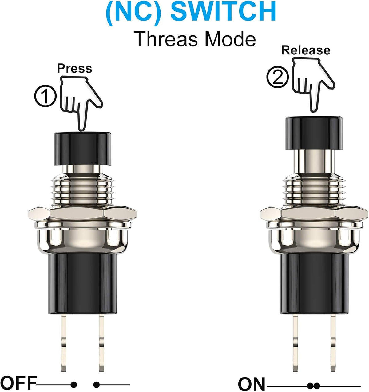 Momentary Push Button Switch, 1A 250VAC SPST Mini Pushbutton Switches Normal Closed (NC) Black Cap - 10pcs