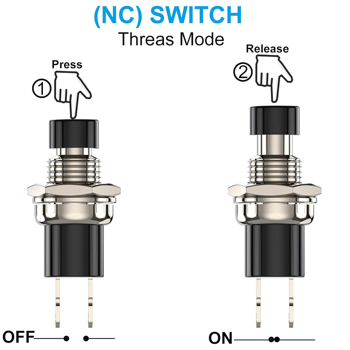 Momentary Push Button Switch, 1A 250V AC SPST Mini Pushbutton Switches with Wire Normal Closed(NC) Black Cap - 10pcs
