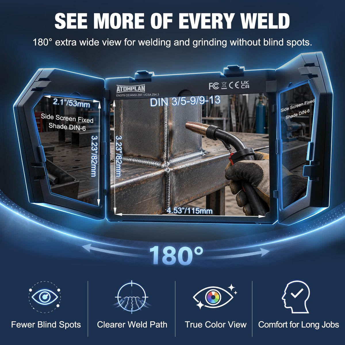 Auto Darkening Welding Helmet 180° Panoramic View True Color