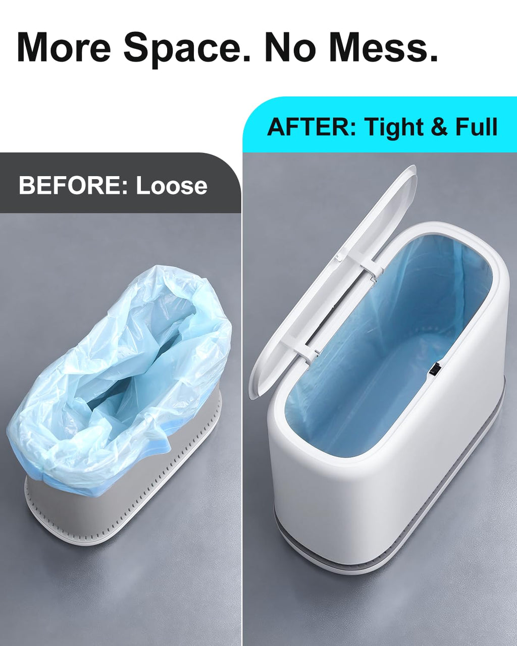 2.3 Gallon Slim Small Bathroom Trash Can with Lid, White Dog Proof Garbage Can with Air-Press Bag Expander &
