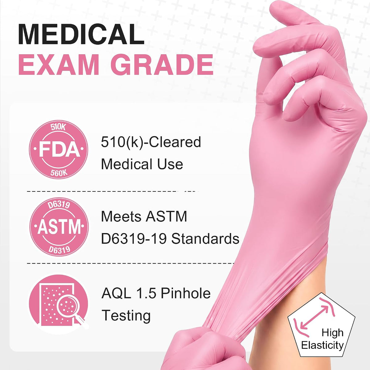 Medical Nitrile Exam Gloves, Powder & Latex Free, Pink