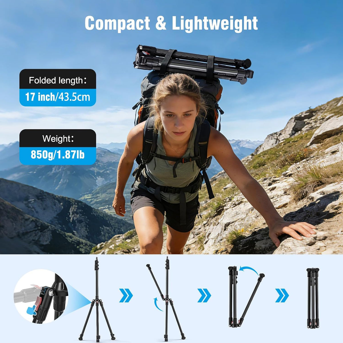 Photography Light Stand, 17.7–76.8" Adjustable Aluminum Tripod Light Stands with 1/4" Thread, Max Load 6.6lb