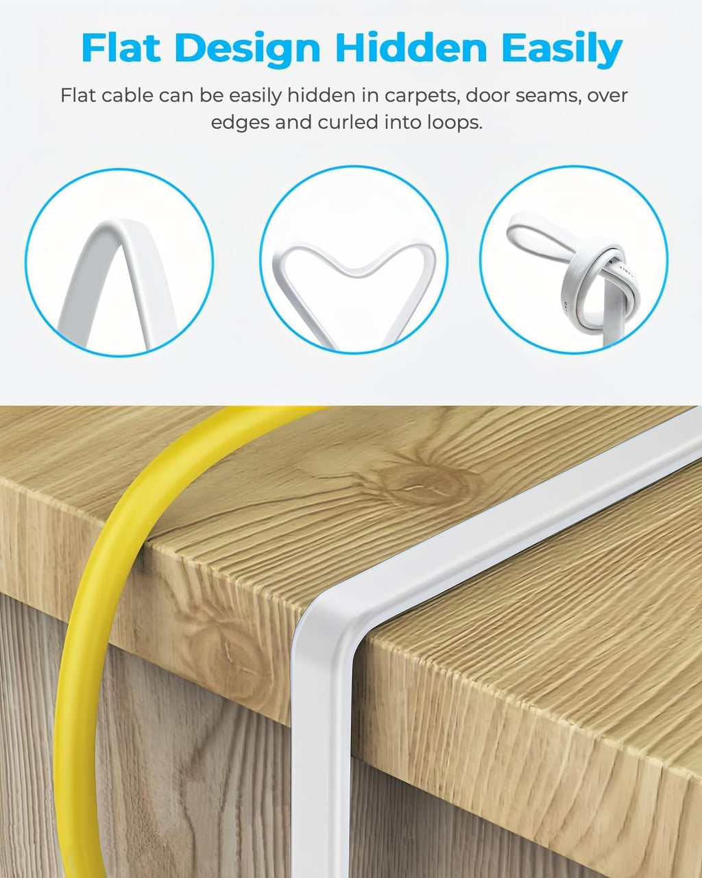 Cat 8 Ethernet Cable 50FT, 40Gbps Flat Internet Cable (50ft, White) | High-Speed Shielded Network LAN Cord (40Gbps