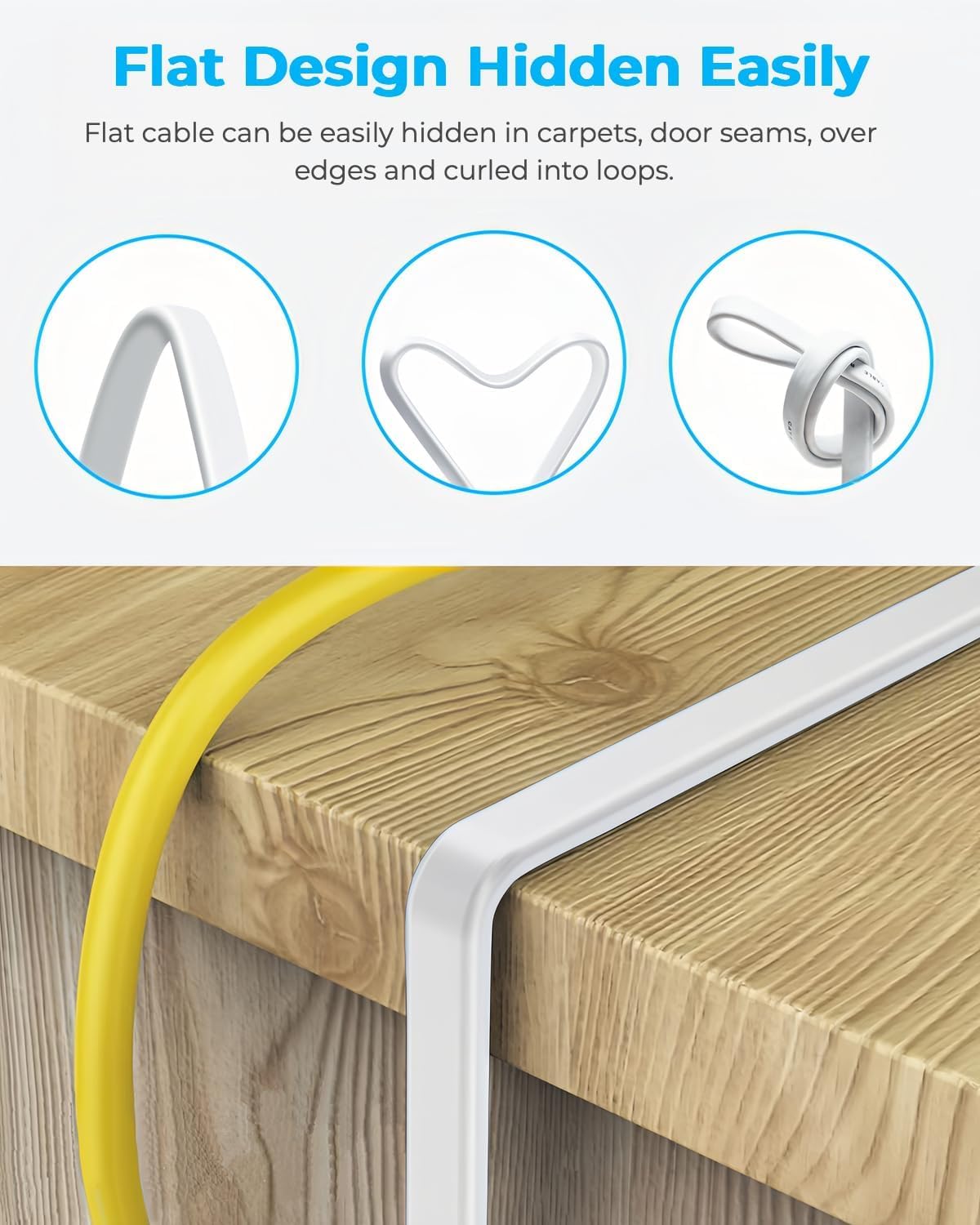 Cat 8 Ethernet Cable 50FT, 40Gbps Flat Internet Cable (50ft, White) | High-Speed Shielded Network LAN Cord (40Gbps