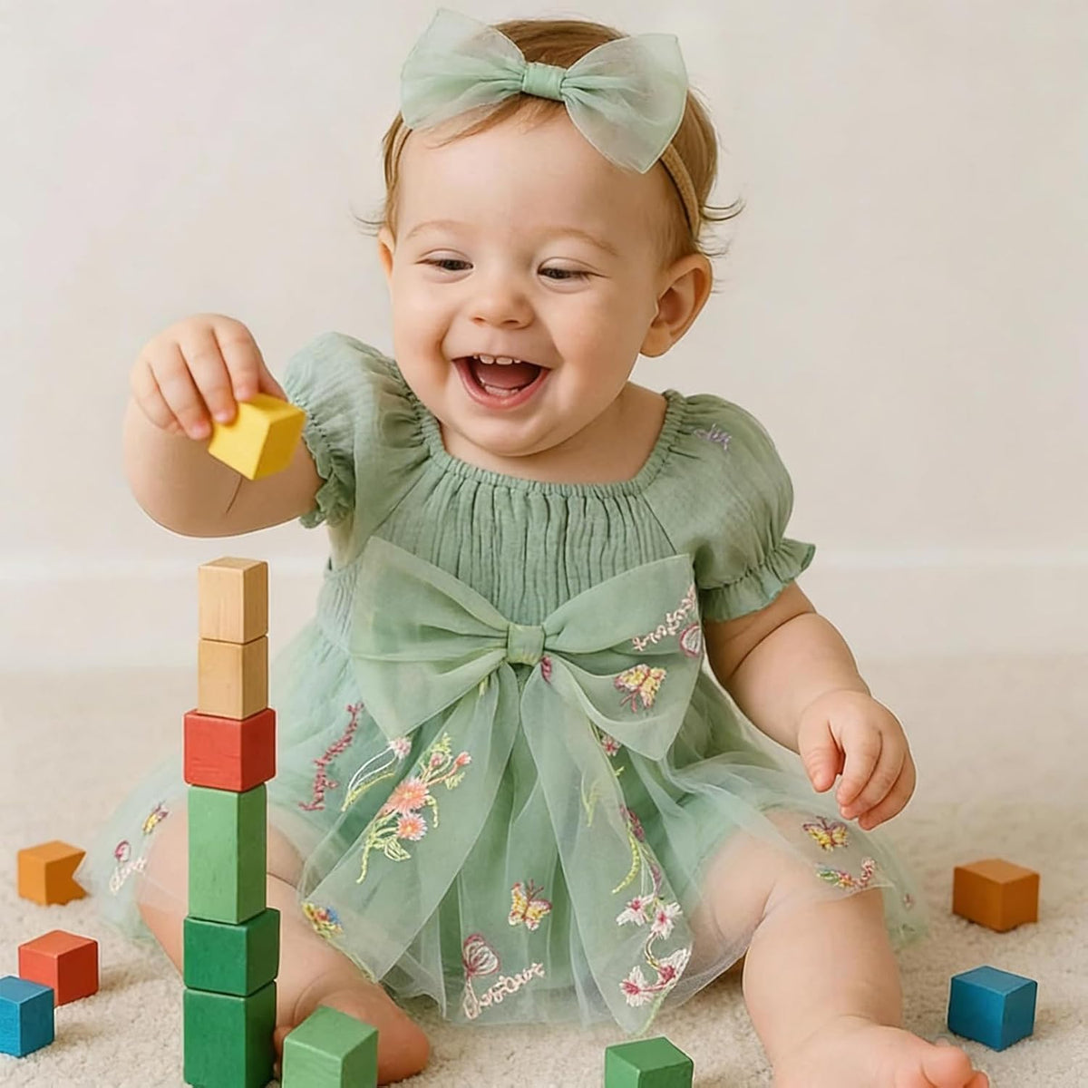 Baby Girl Romper Dress Infant Linen Tulle Bodysuit Puff Sleeve Summer Outfits With Headband Cake Smash Clothes