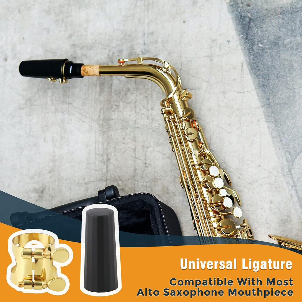 Alto Saxophone Ligature Kit, Metal Ligature for Saxophone Mouthpiece with Plastic Cap, Wind Musical Instruments