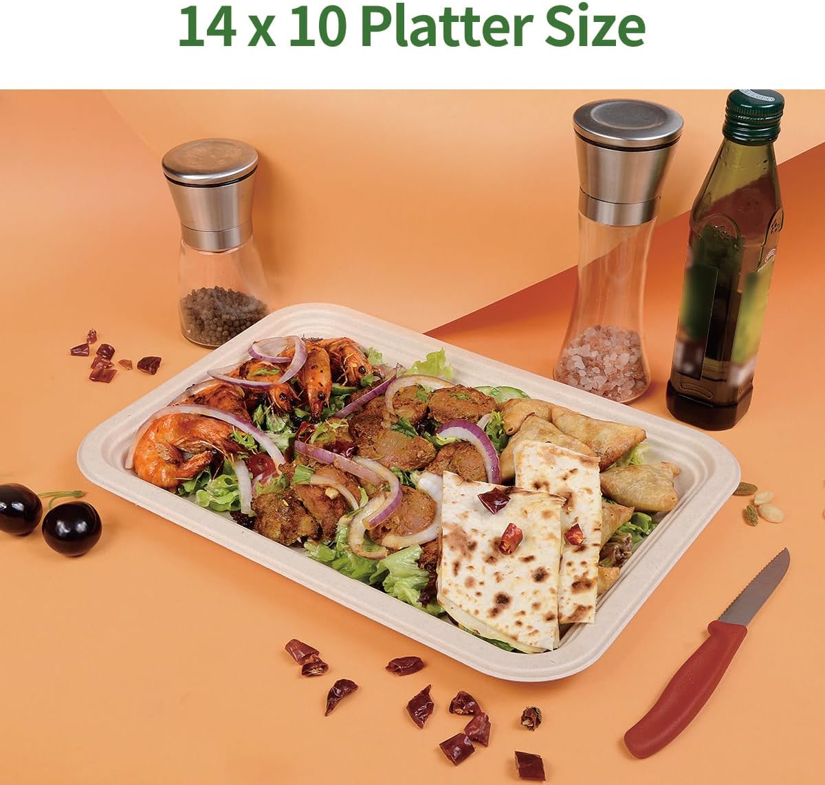 14 inch Disposable Food Trays 100 Pack Compostable Party Platters