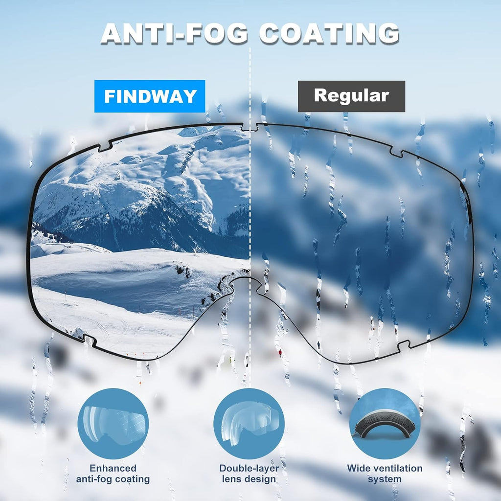 Ski Goggles OTG - Over Glasses Snow/Snowboard Goggles for Men, Women & Youth - 100% UV Protection