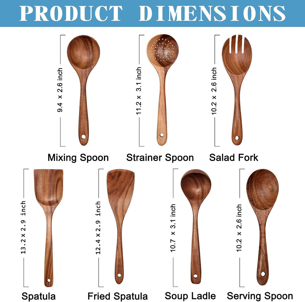 Wooden Non-Stick Kitchen Pan Toolset 7 Pieces Set, Natural Kitchen Utensils Spatula, Wooden Cooking Utensils Spoons