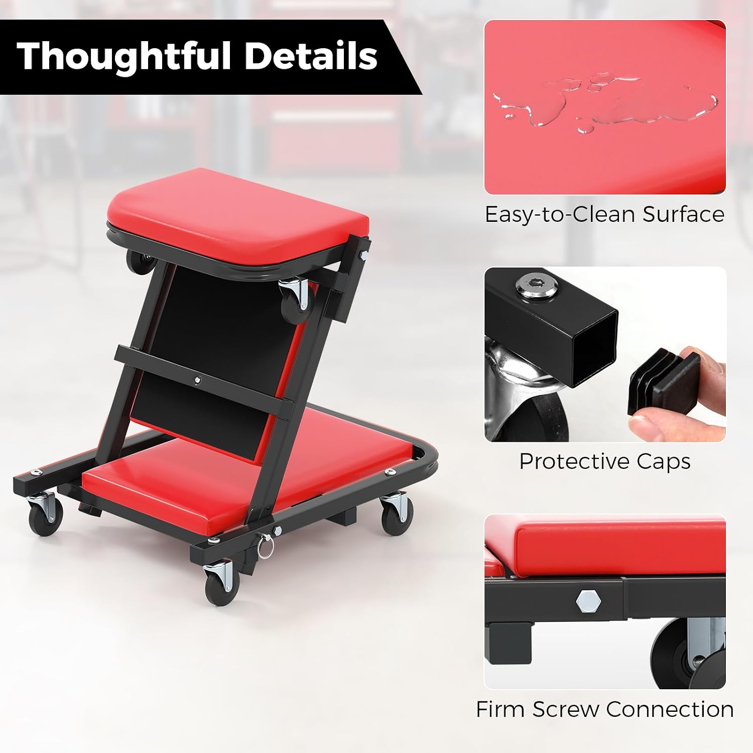 40" Z Garage Creeper, 2-in-1 Folding Creeper with Padded Seat & 6 Wheels, Low Profile Mechanic Creeper Seat