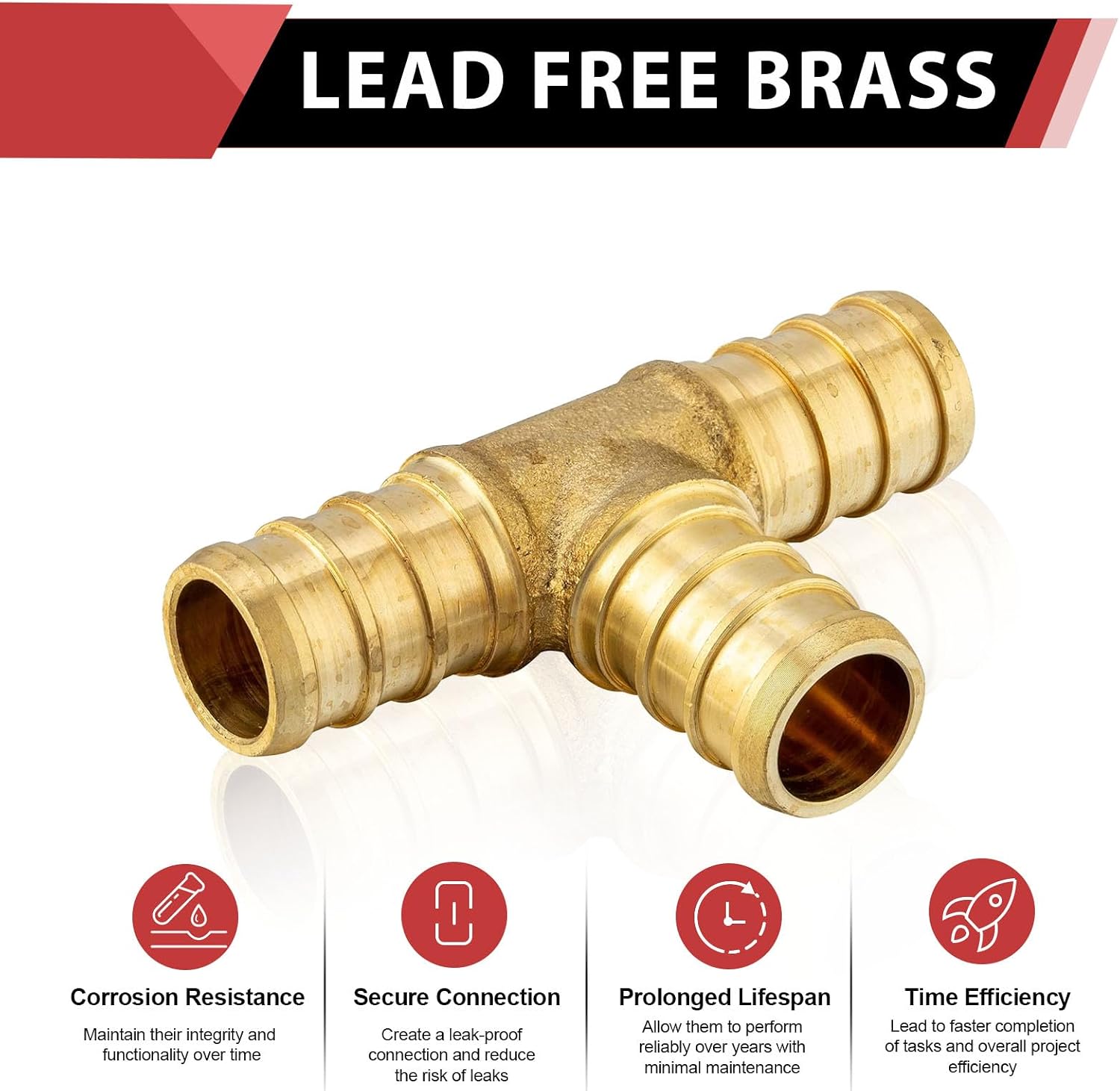 8PC EFIELD Pex 1/2"Tee Brass Crimp Fitting For Pex Tubing/Pipe Connection | PEX Tee,LF Brass,ASTM F1807-PEX1807068(8)