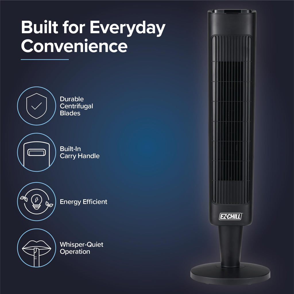 36” Tower Fan with Remote Control for Home, 60 Degree Oscillation, 3 Speeds, 12H Timer, Carry Handle, Black