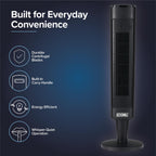 36” Tower Fan with Remote Control for Home, 60 Degree Oscillation, 3 Speeds, 12H Timer, Carry Handle, Black