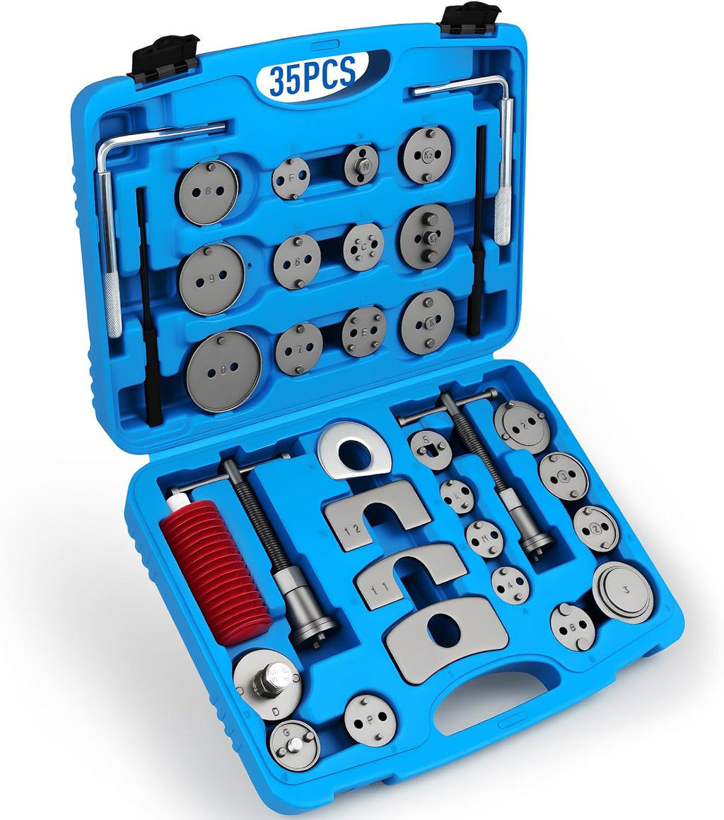 35PCS Disc Brake Caliper Tool Kit, 24 Adapters Brake Piston Compressor & Wind Back Tool Set for Brake Pad