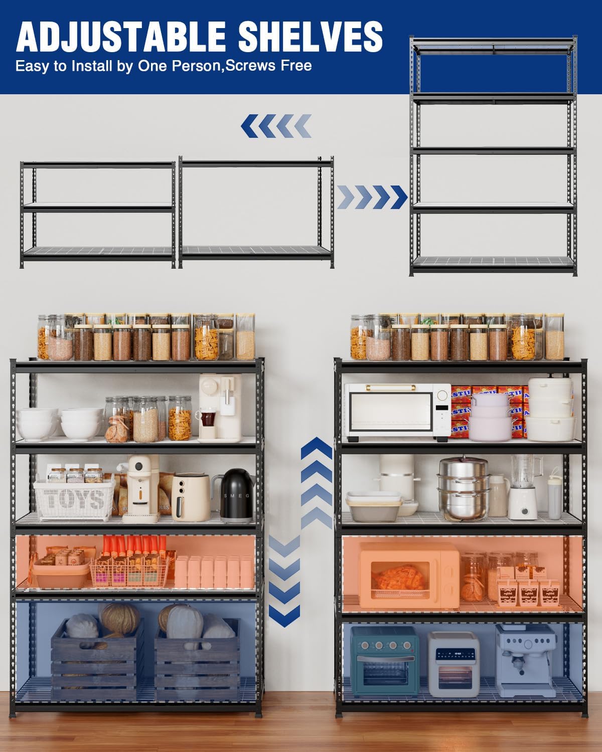 5-Layer Heavy Duty Metal Storage Rack, 48”W x 24”D x 72”H, Adjustable Shelving Unit with 4000 lbs Total Load Capacity