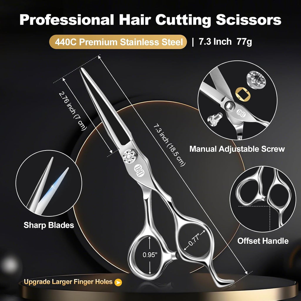 Professional Hair Cutting Scissors Kit, 440C 7″ Barber Shears Set | Pro Haircut Scissors Kit, Hairdressing Trimming