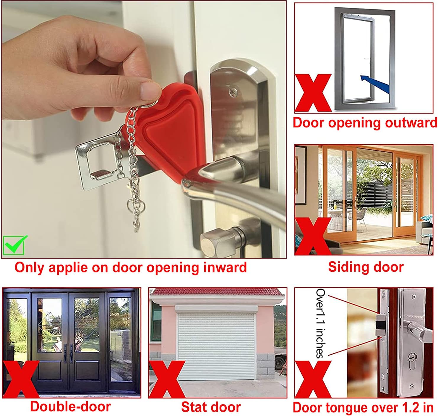 Portable Door Lock & Door Stop Alarm,Dual Protection Security Devices Pocket Door Stopper Self Defensey Tools for