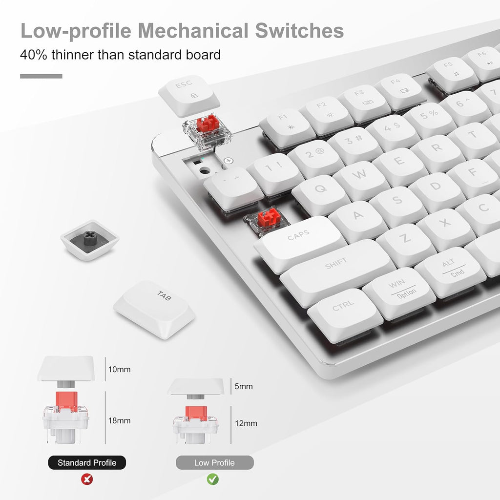 Wireless Keyboard and Mouse Combo, 2.4Ghz Cordless Mechanical Keyboard and Silent Mouse for Business, Low-Profile Red