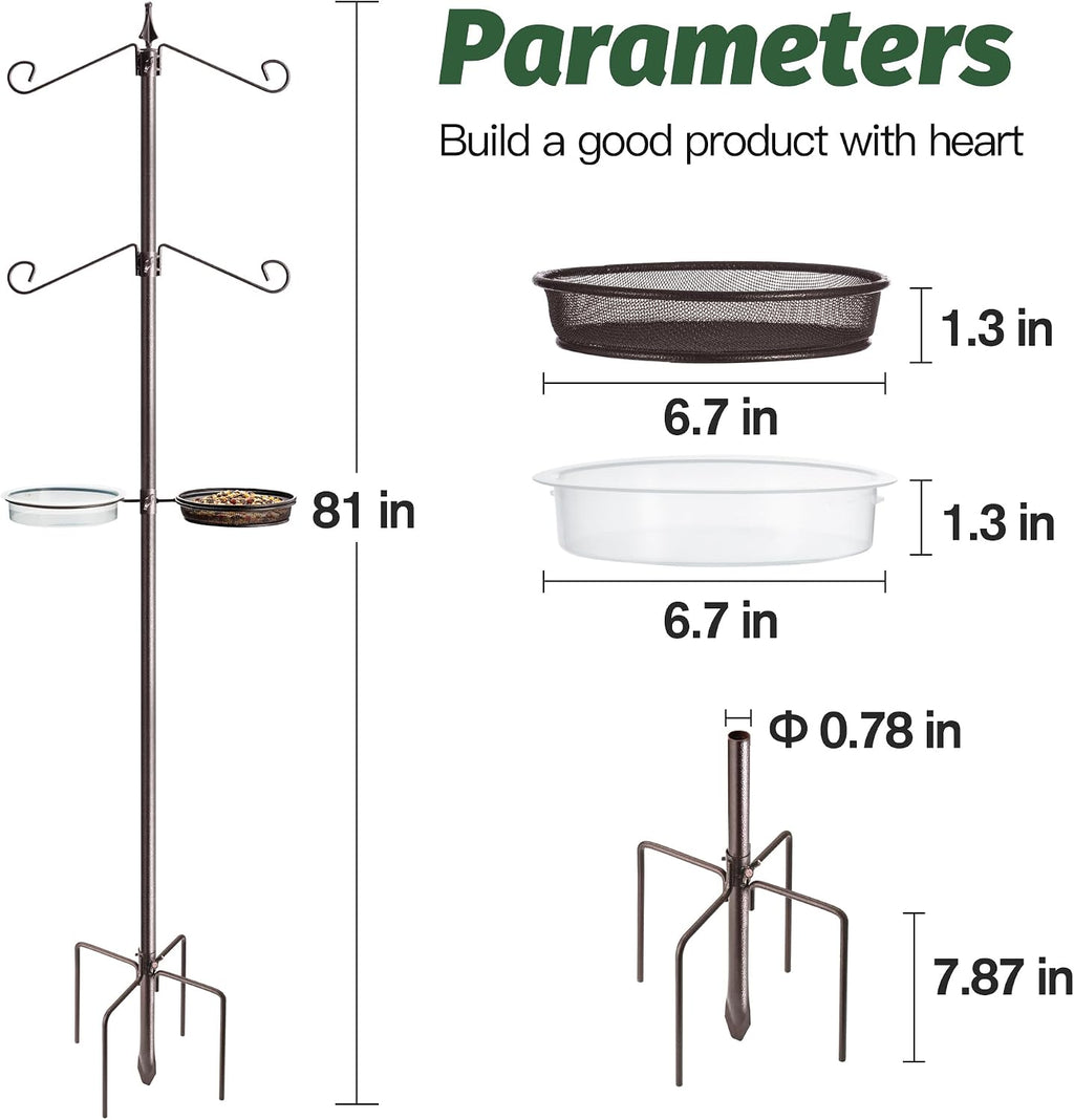 Bird Feeding Station Kit, 81-Inch, 4-Hook Metal Bird Feeder Pole