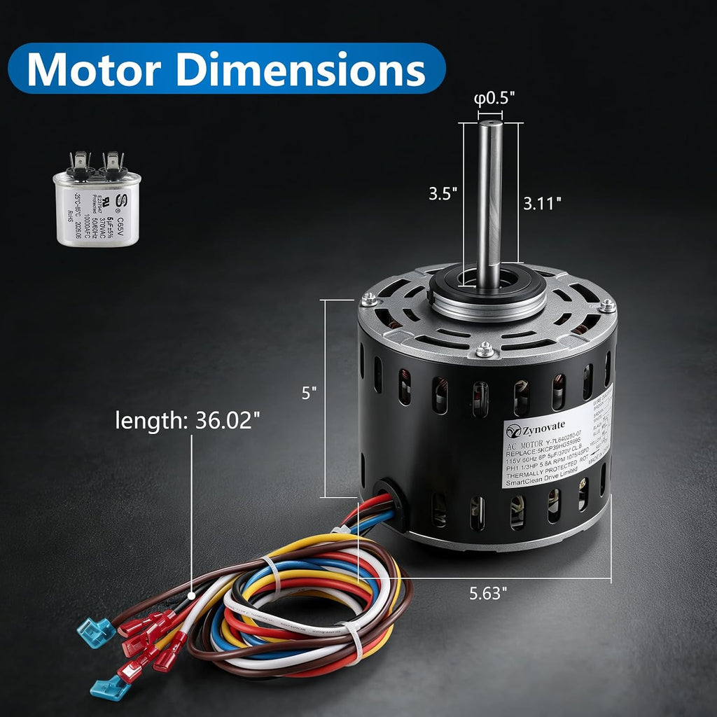 5KCP39HGS599S Blower Fan Motor 1/3 HP 115V 1075RPM 4-Speed, Furnace Blower Fan Motors Compatible with GE Trane Models MOT9053 MOT09053 MOT18948 MOT04716 MOT04722 MOT13512 MOT16953