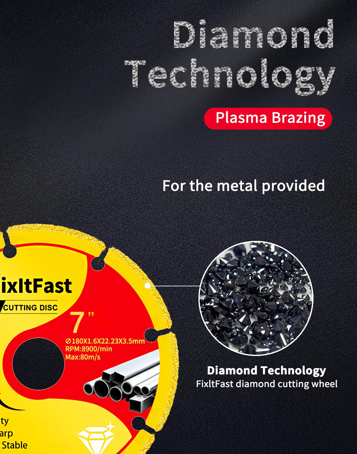 FIXLTFAST 7" Diamond Cutting Wheel Metal Cut Off Disc for Angle Grinder