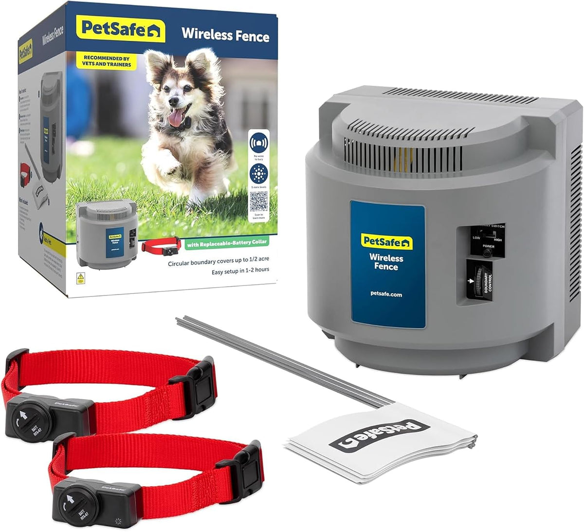Wireless Fence Pet Containment System, 2 Dogs, Up to 1/2 Acre