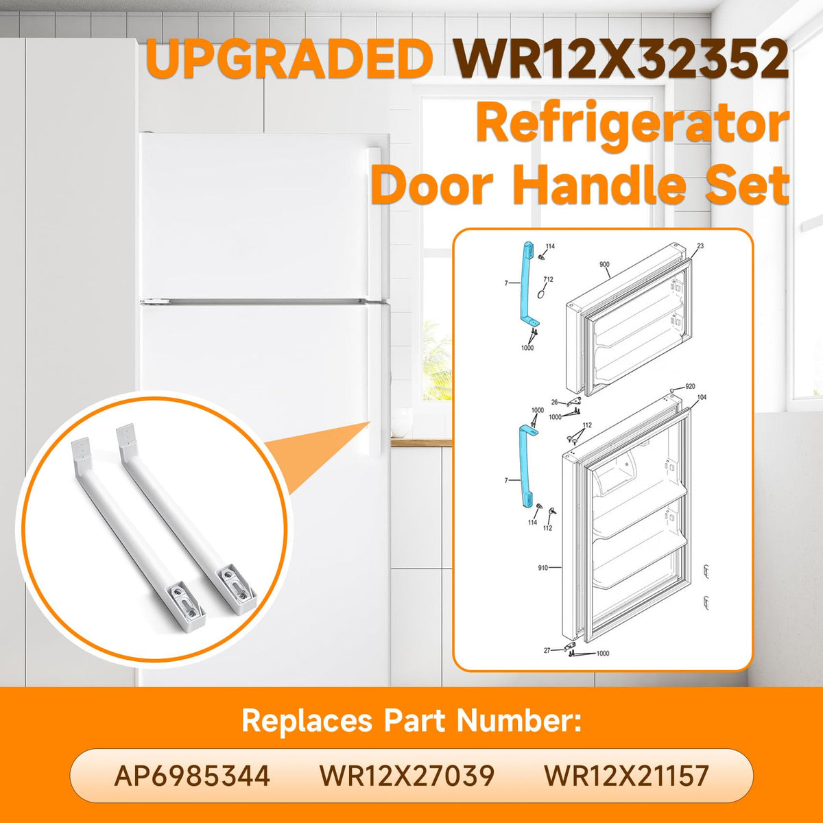 WR12X32352 Refrigerator Door Handle Set Compatible with GE Handle Set White