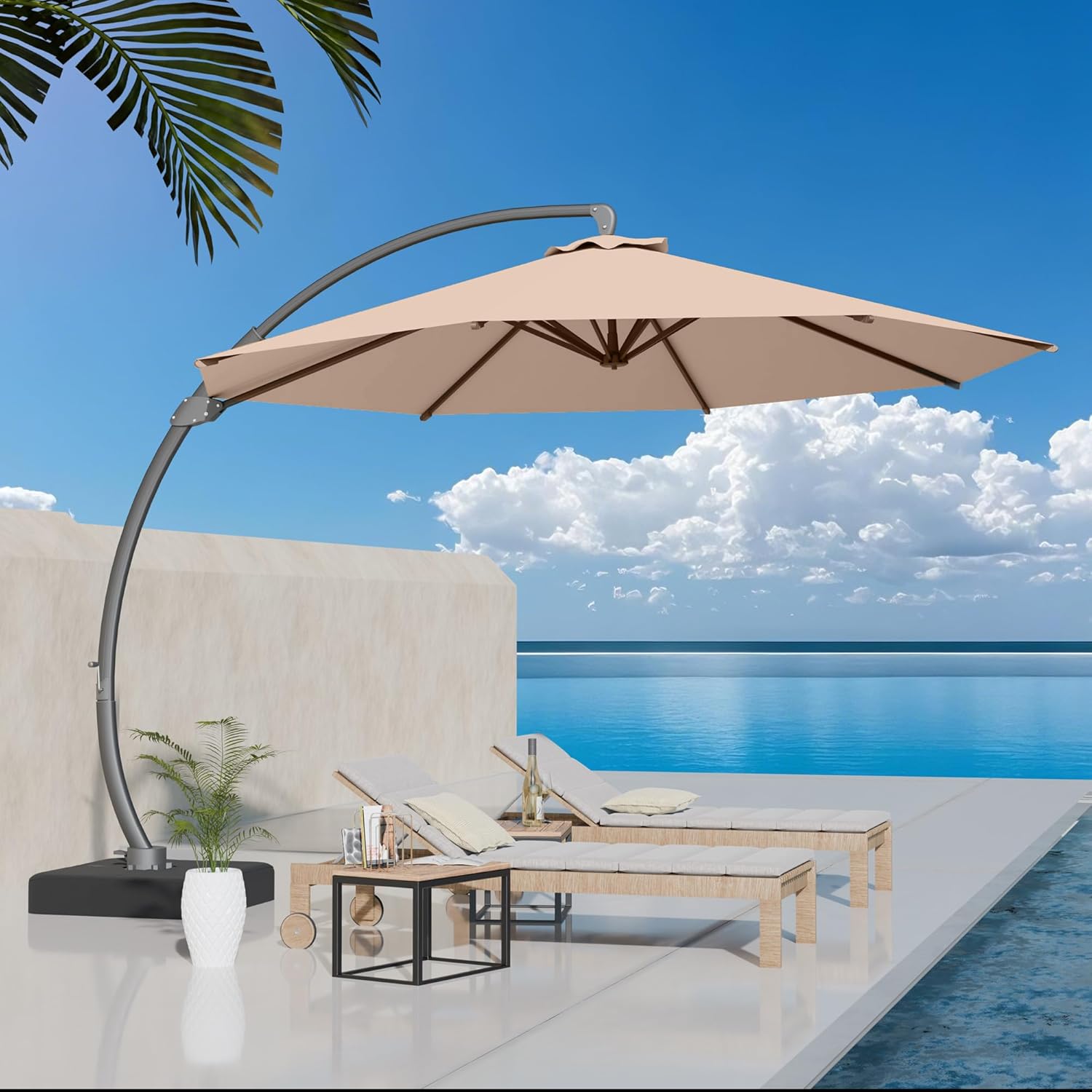 11ft Offset Cantilever Patio Umbrella with Base Included, Large Round Aluminum Outdoor Umbrella, 360° Rotation &