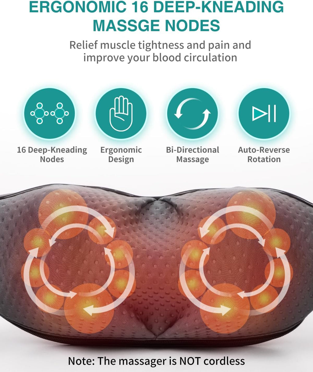 Shiatsu Neck Massager with Heat for Pain Relief Deep Tissue, 2026 Upgraded 3D Back Shoulder Kneading Massage Pillow
