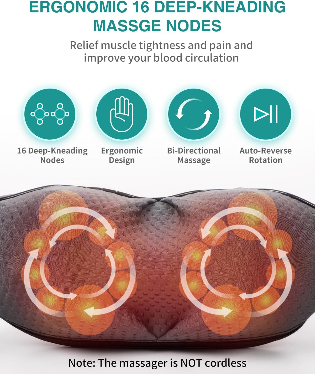 Shiatsu Neck Massager with Heat for Pain Relief Deep Tissue, 2026 Upgraded 3D Back Shoulder Kneading Massage Pillow