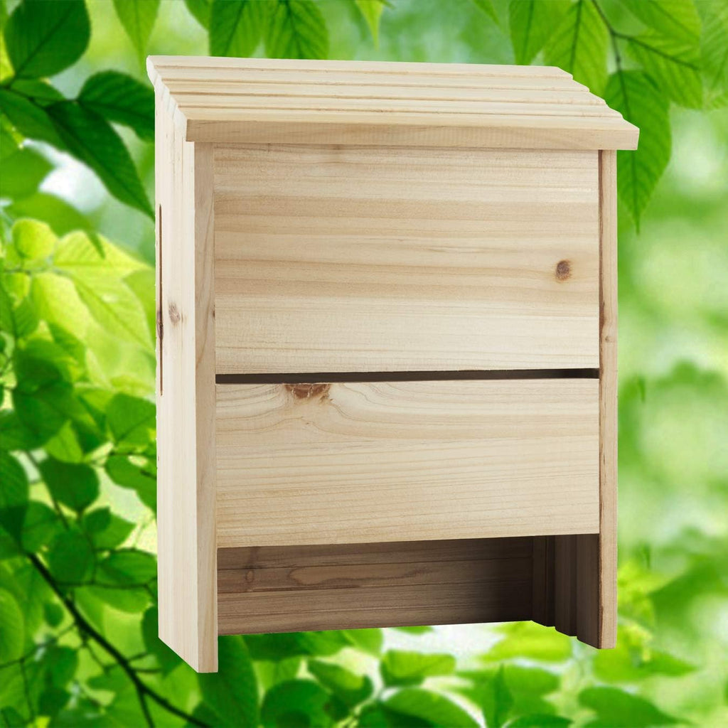 Outdoor Bat House for Mosquito Control with 3 Roosting Chambers, Holds 75 Brown Bats - Natural Wood
