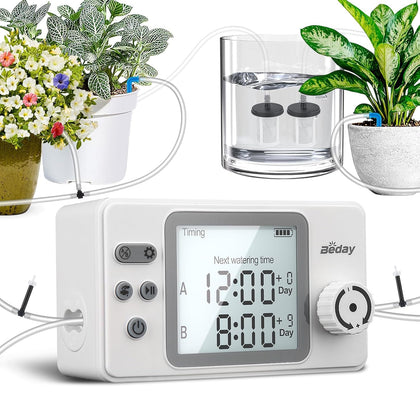 Automatic Watering System Dual Pump for Indoor Plants, Built-in Rechargeable Battery, Two Independent Water Zones