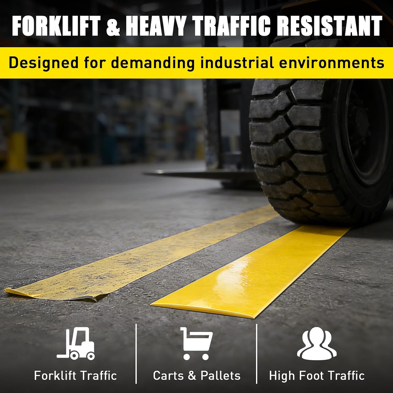 Floor Marking Tape, 1.1mm Extra Thick, Yellow, 2 Inch x 100FT | Heavy Duty Safety Tape, High Visibility Industrial