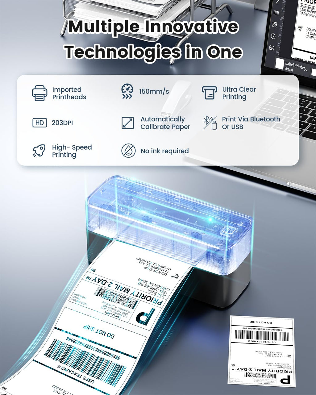 Bluetooth Shipping Label Printer,241BT Label Printer & 20Pcs Labels