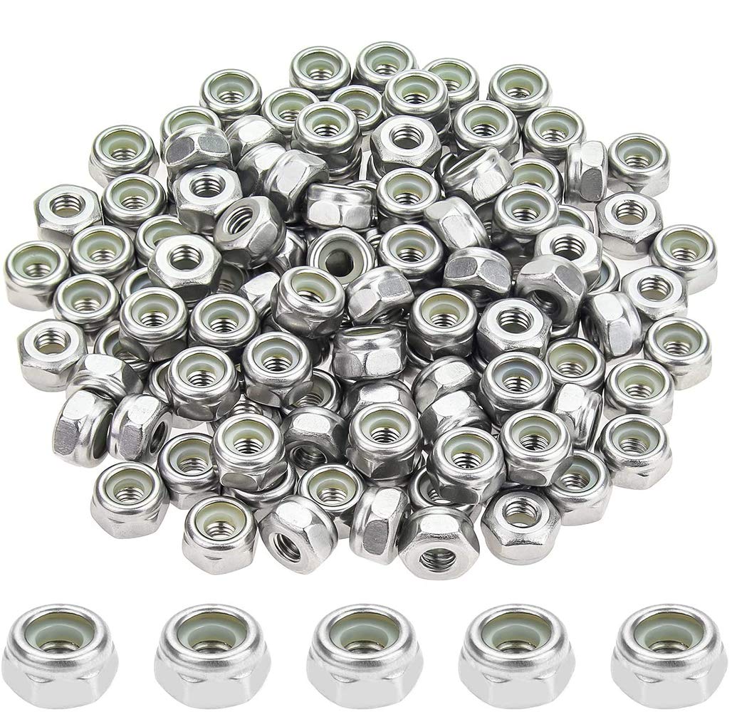 120 Pieces 10#-32 Nylon Insert Hex Lock Nuts, 304 Stainless Steel