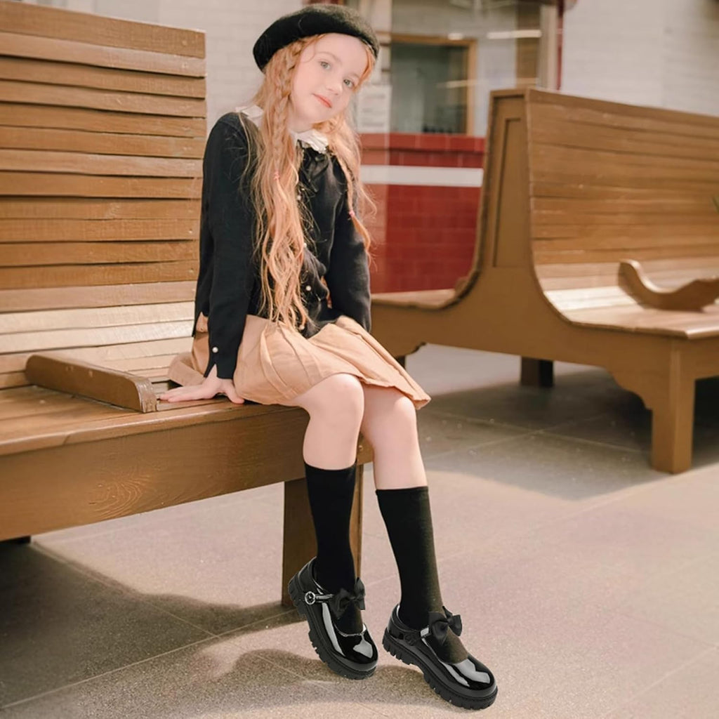 School Shoes for Girls, Black Mary Jane Flats | School Uniform, Non-Slip Sole, Round Toe, Toddler And Little Girl