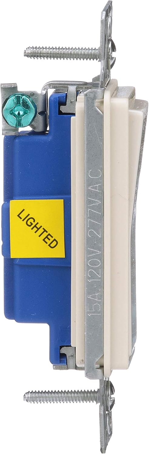 Eaton 7511LA 15-Amp 120/277-volt Heavy-Duty Grade Single-Pole Decorator Lighted Switch, Light Almond