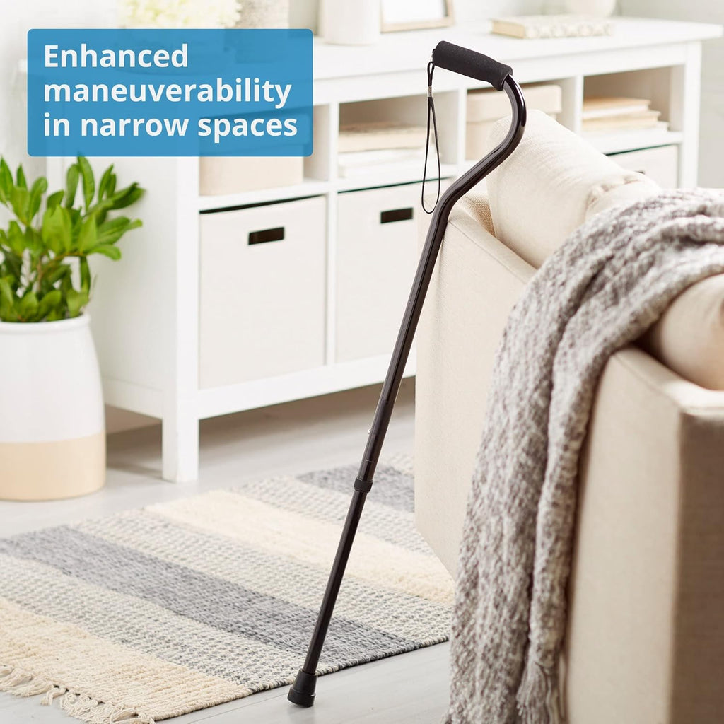 Cane, Offset-Handle, Aluminum, Black, Adjustable Height 30 in to 39 in, 1 Count