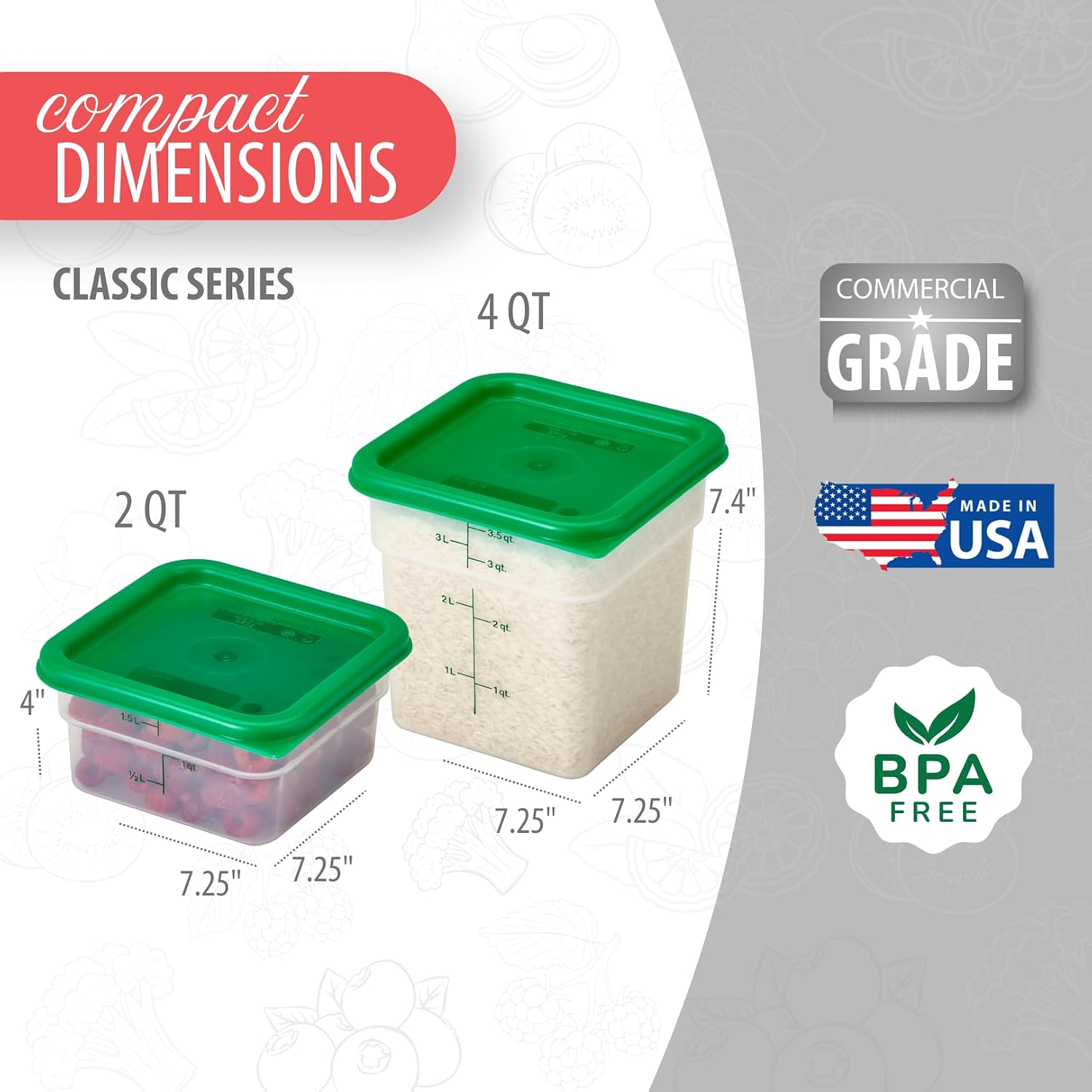 Food Storage Container with Lid (Microwave Safe and BPA-Free) - 2 Pack - Classic Series Square with Green Lid - 2 and