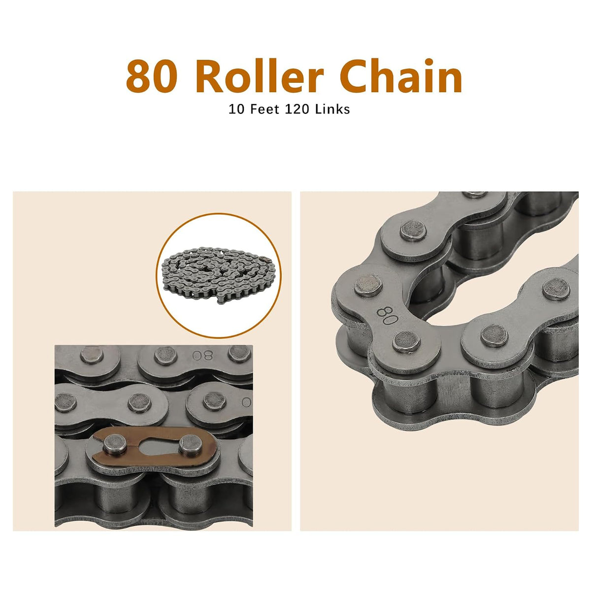 kimllier 80 Roller Chain 10 Feet with 1 Connecting Links