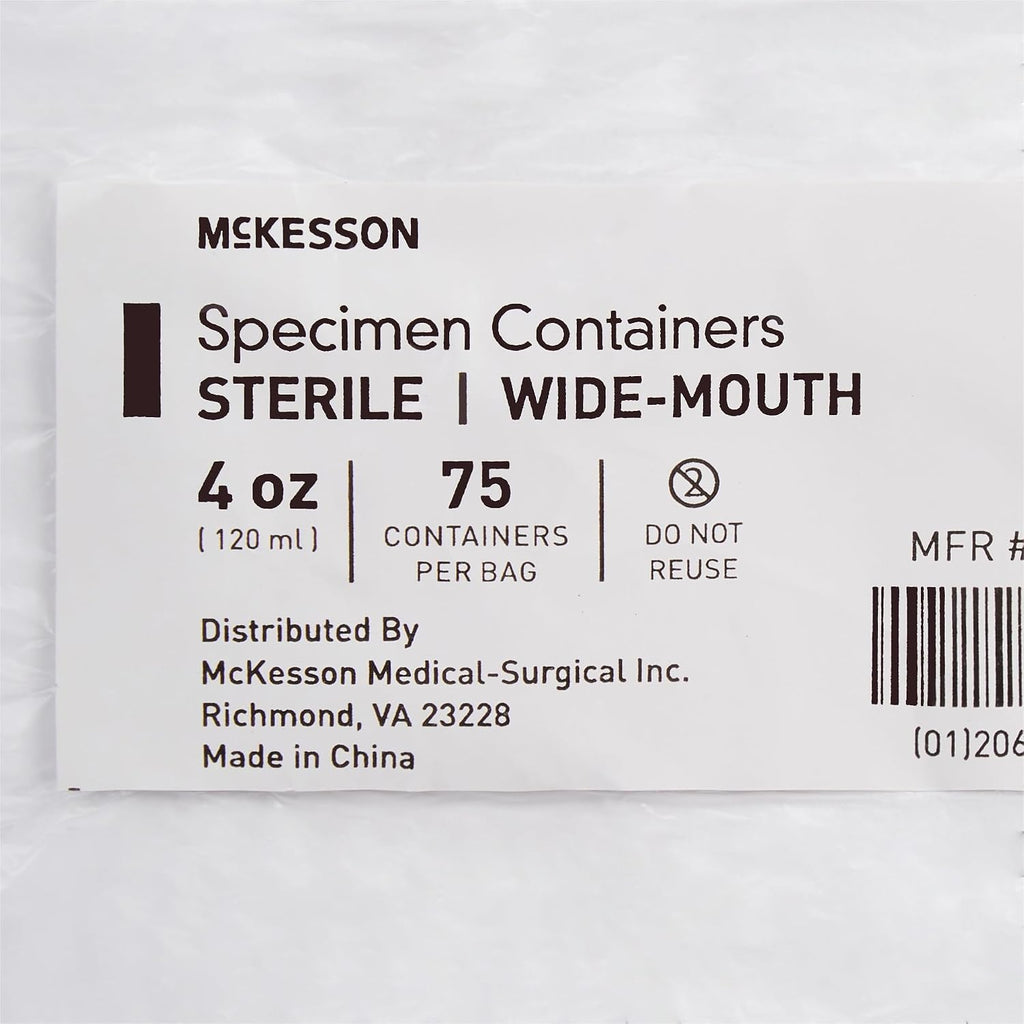 Specimen Containers, Sterile, Pneumatic Tube Systems, Wide-Mouth, 4 oz, 300 Count