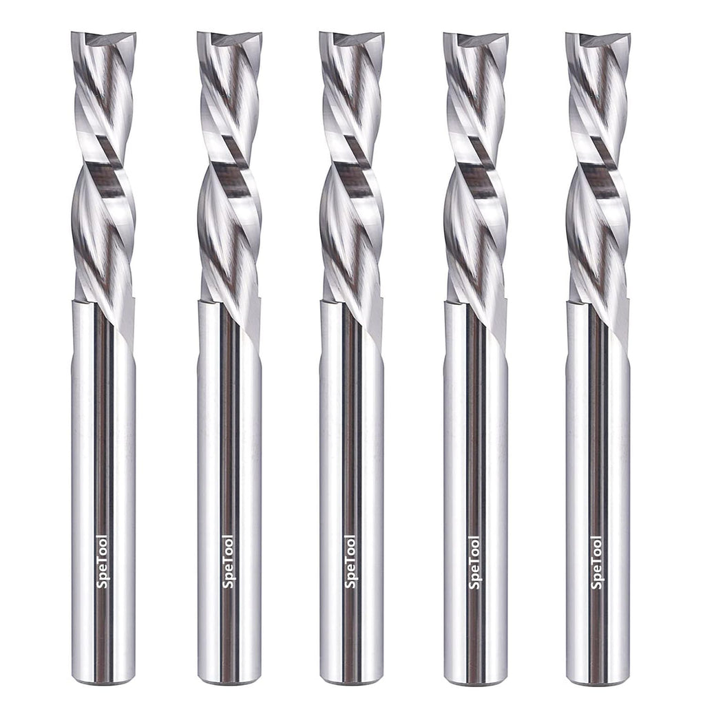 5PCS Spiral Downcut Router Bits 1/4" Shank 1" Cutting Length Solid Carbide CNC Router Bit Set End Mills for Plunge
