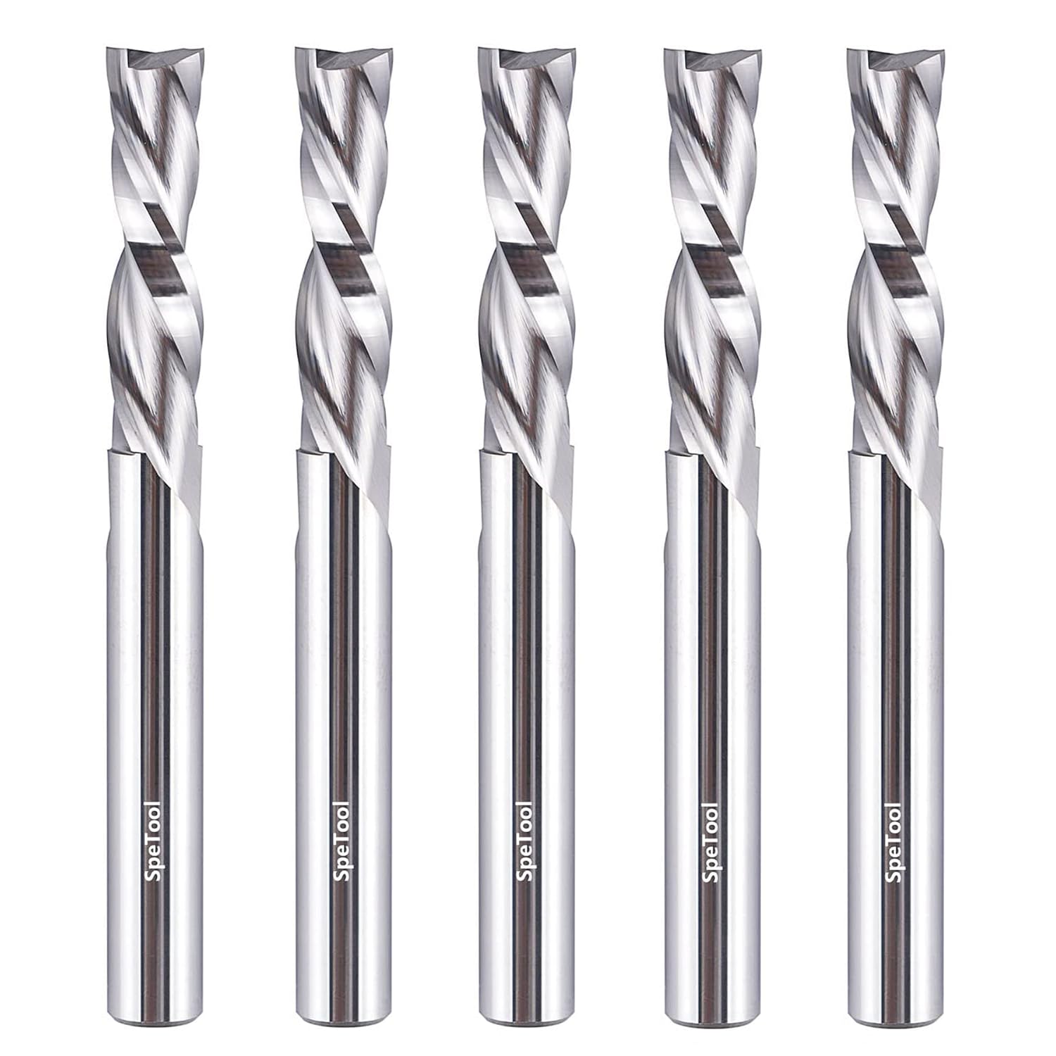 5PCS Spiral Downcut Router Bits 1/4" Shank 1" Cutting Length Solid Carbide CNC Router Bit Set End Mills for Plunge