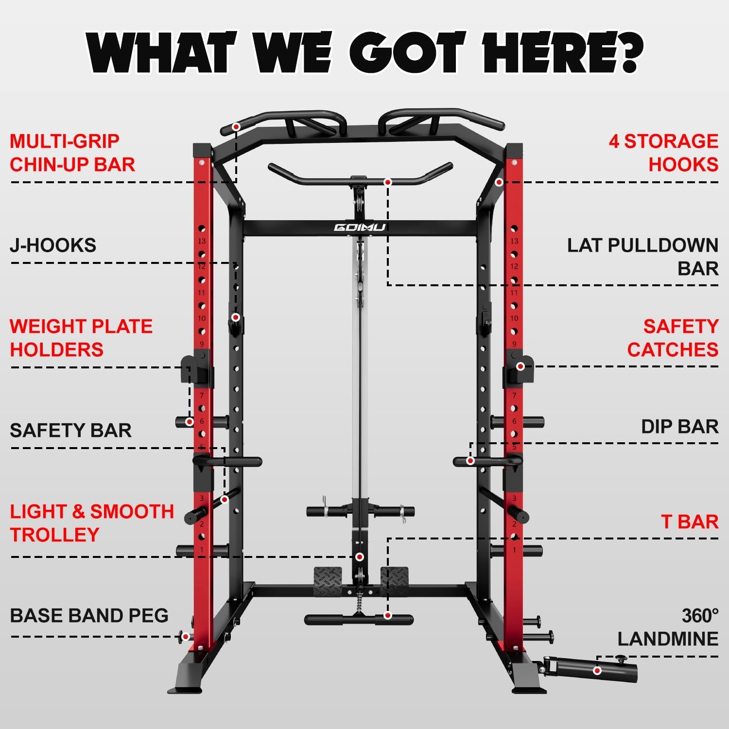C1-V4 Power Cage, 2000LBS Squat Rack with LAT Pulldown, Multi-Function Weight Cage Strength Training Machine, Workout