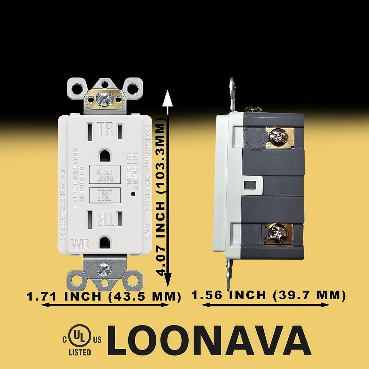 (15 AMP-1 Pack)LOONAVA GFCI Outlet WR White – Tamper Resistant, Weather Resistant GFI Receptacle with Self-Test, LED